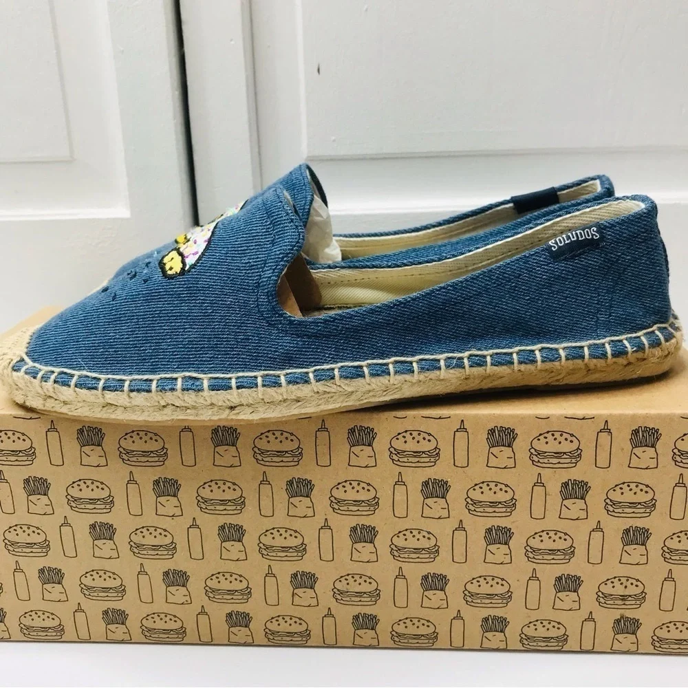 New SOLUDOS Jason Polan Vintage Denim Donut Smoking Slipper Size 7
